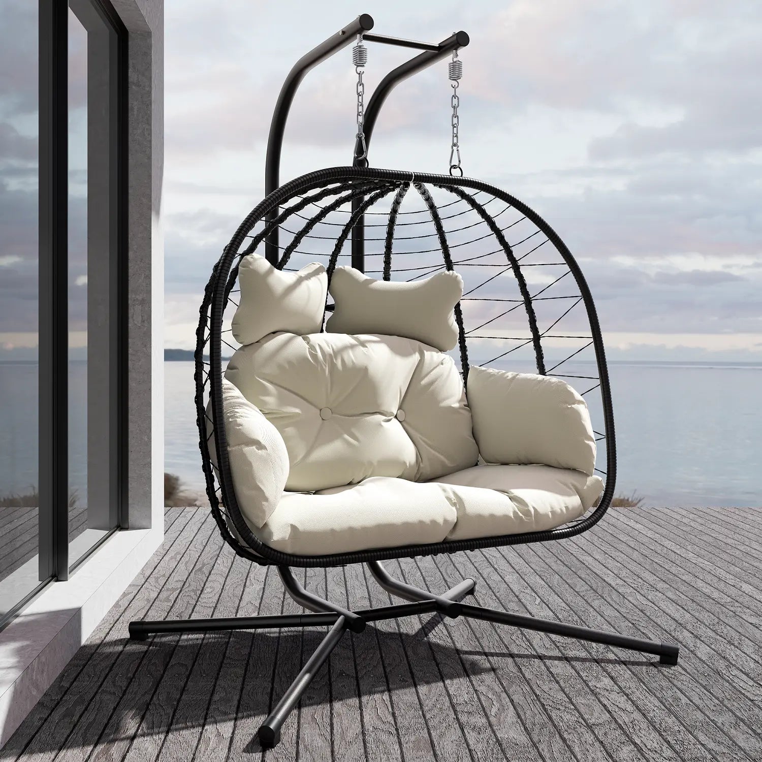 Double Hanging Egg Chair with Cushion, 700lbs Capacity
