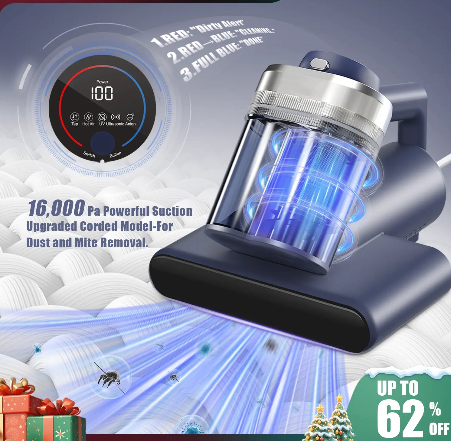 Mattress Vacuum Cleaner for Dust Mites, 16Kpa Powerful Suction