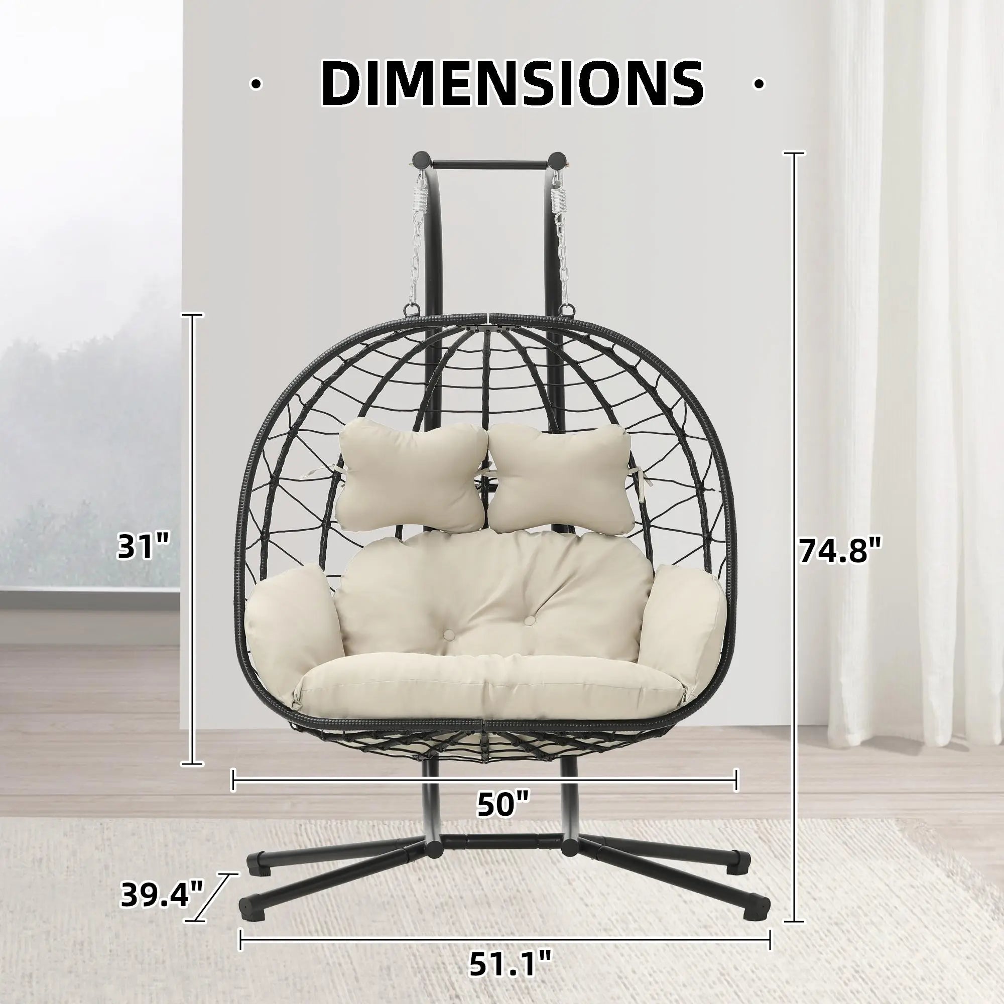 Double Hanging Egg Chair with Cushion, 700lbs Capacity