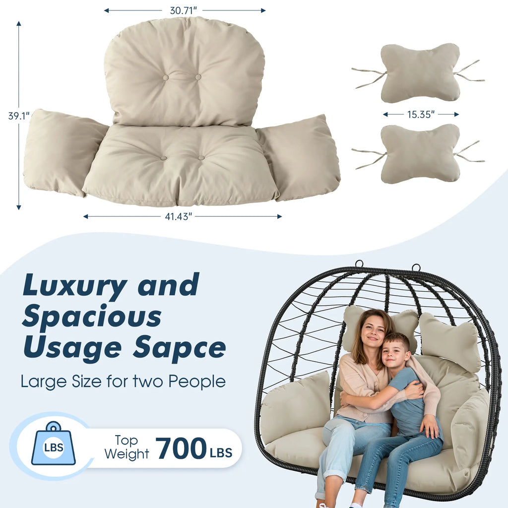 Double Hanging Egg Chair with Cushion, 700lbs Capacity