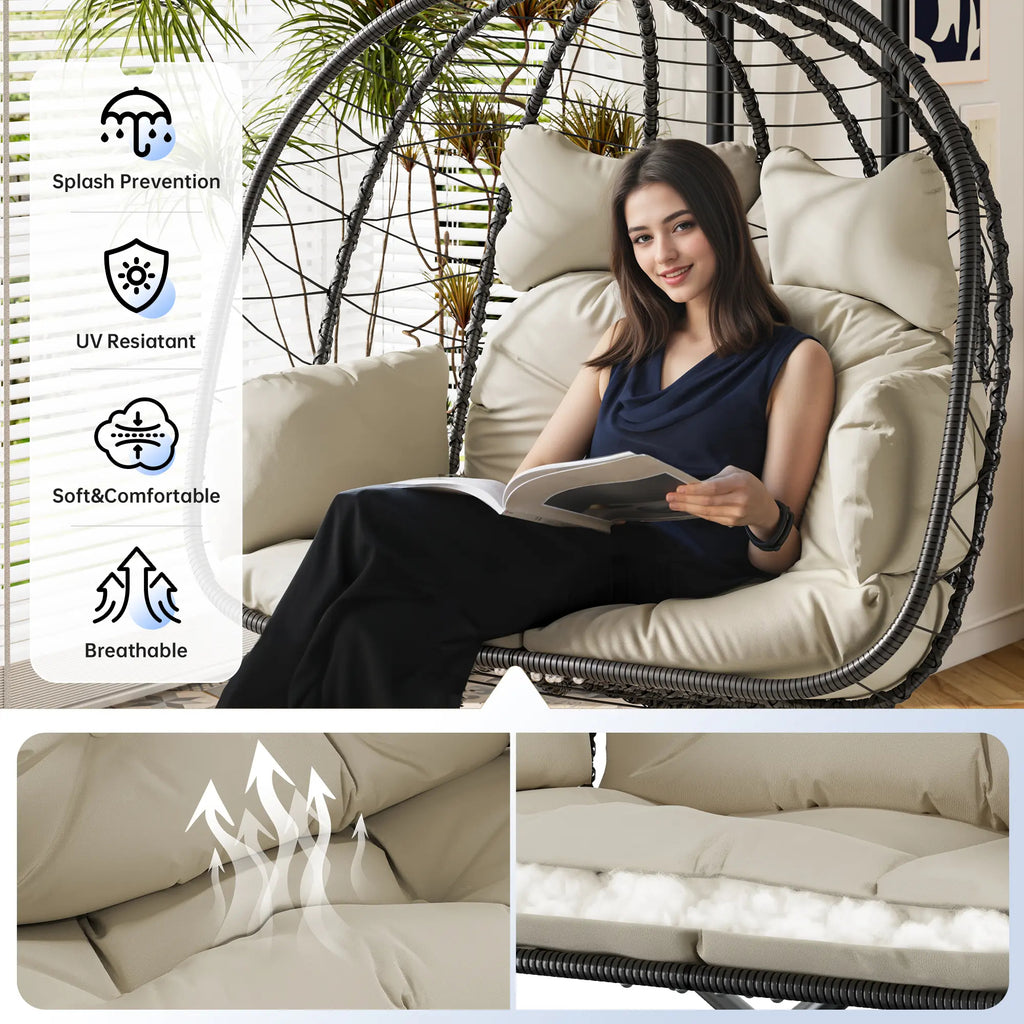 Double Hanging Egg Chair with Cushion, 700lbs Capacity
