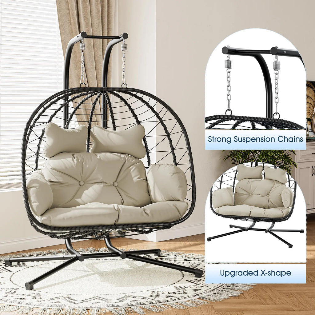 Double Hanging Egg Chair with Cushion, 700lbs Capacity
