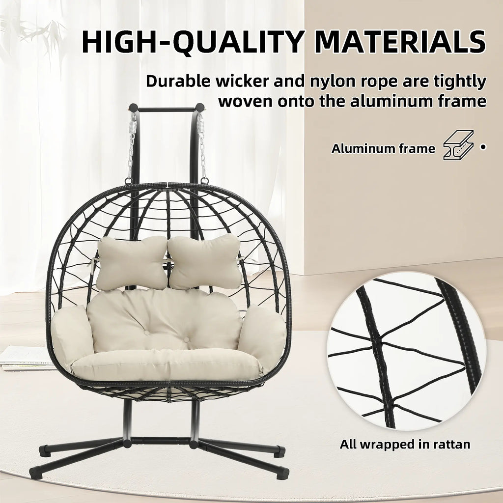 Double Hanging Egg Chair with Cushion, 700lbs Capacity