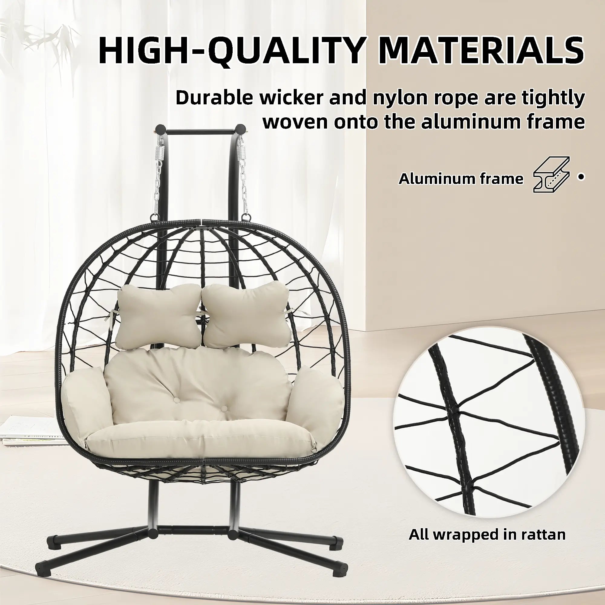 Double Hanging Egg Chair with Cushion, 700lbs Capacity