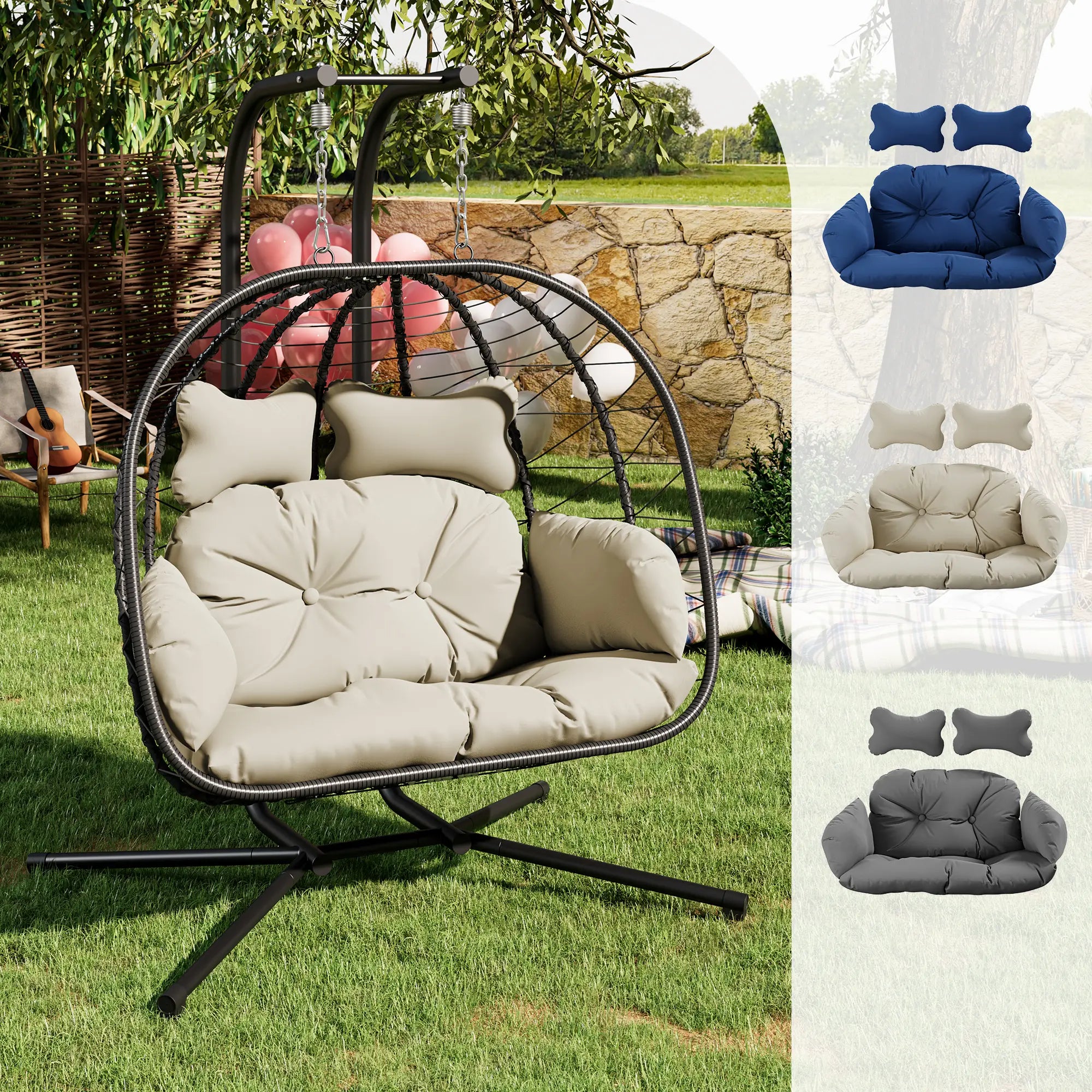 Double Hanging Egg Chair with Cushion, 700lbs Capacity