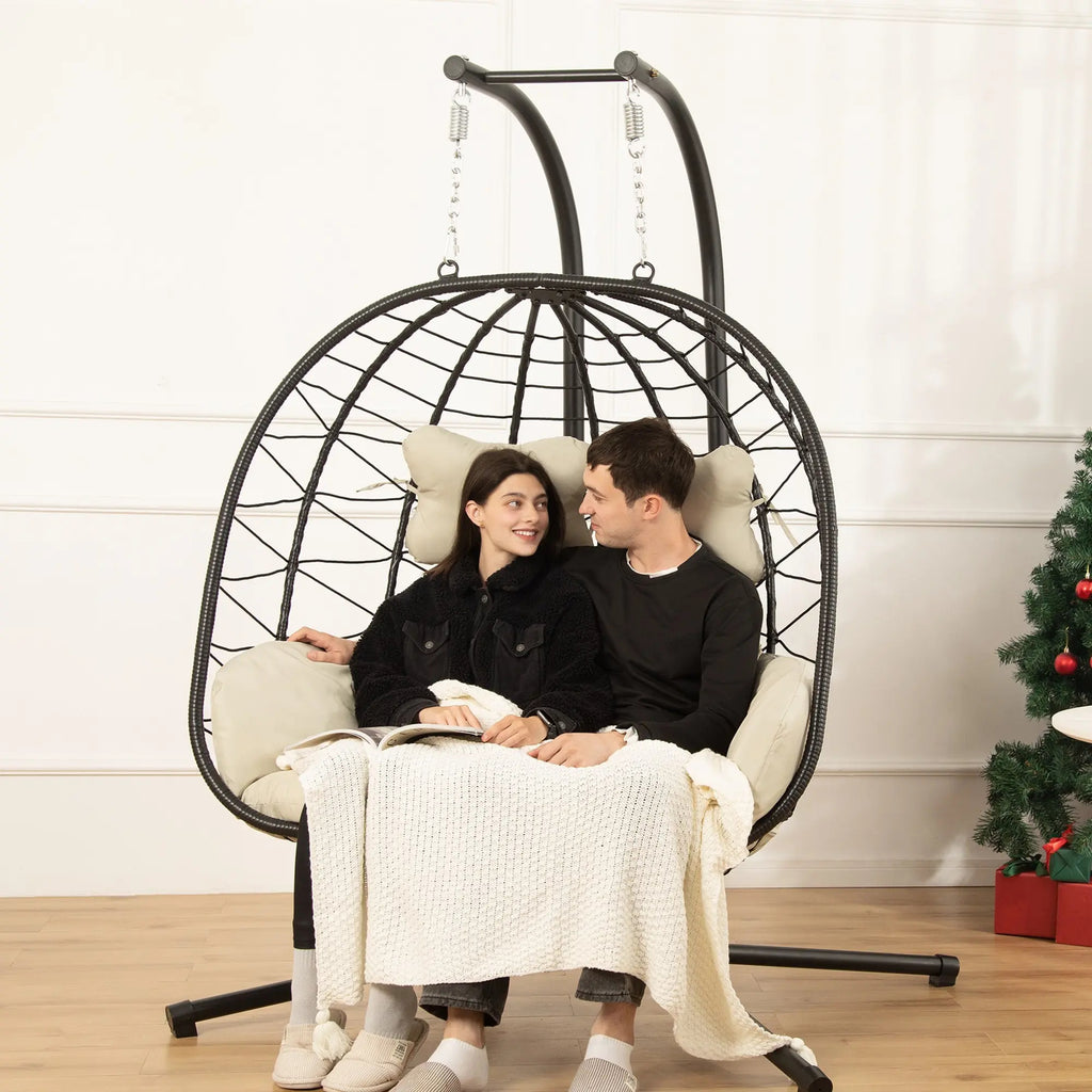 Double Hanging Egg Chair with Cushion, 700lbs Capacity