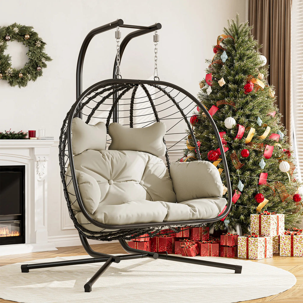 Double Hanging Egg Chair with Cushion, 700lbs Capacity