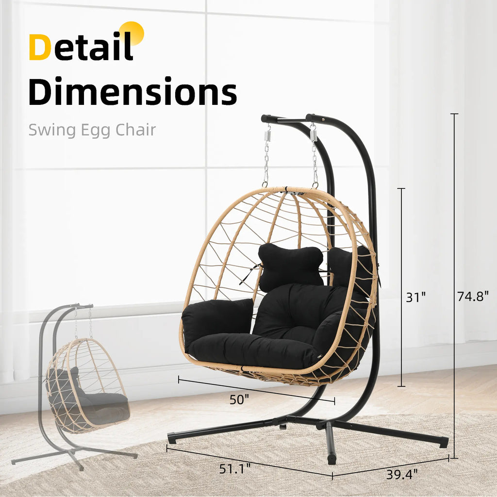 Double Hanging Egg Chair with Cushion, 700lbs Capacity