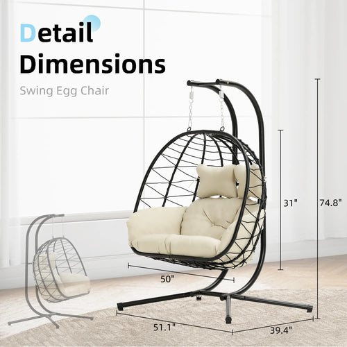 Double Hanging Egg Chair with Cushion, 700lbs Capacity
